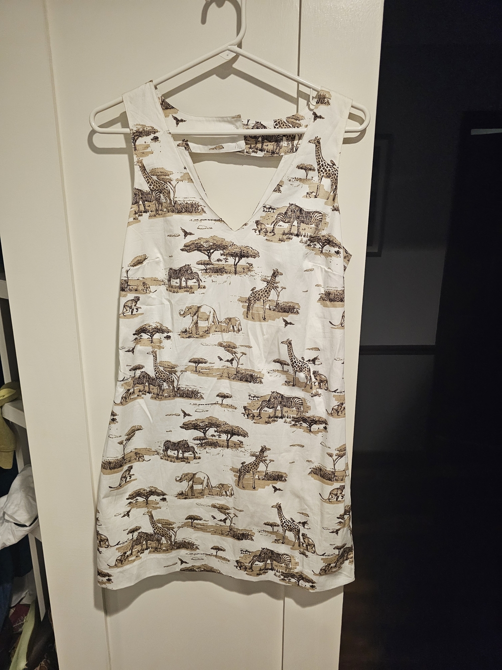 Banana Republic White Mini Dress with Brown Safari Print NWT 8